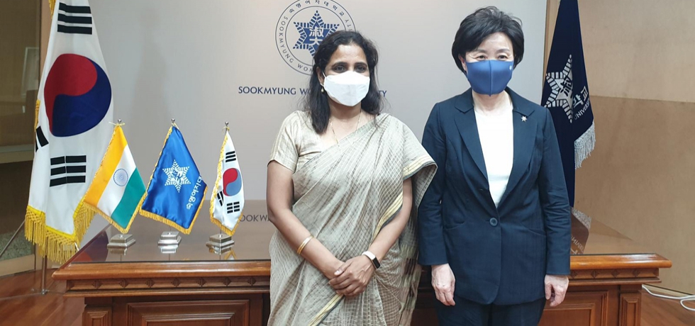 Ambassador Sripriya Ranganathan with Ms. Chang Yunkeum, President of Sookmyung Women's University